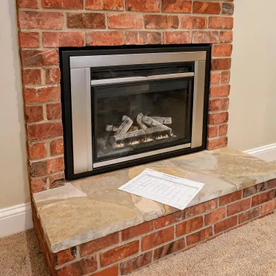 Valor gas fireplace insert in masonry opening