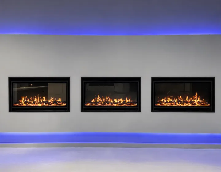 Valor product lineup fireplace showroom